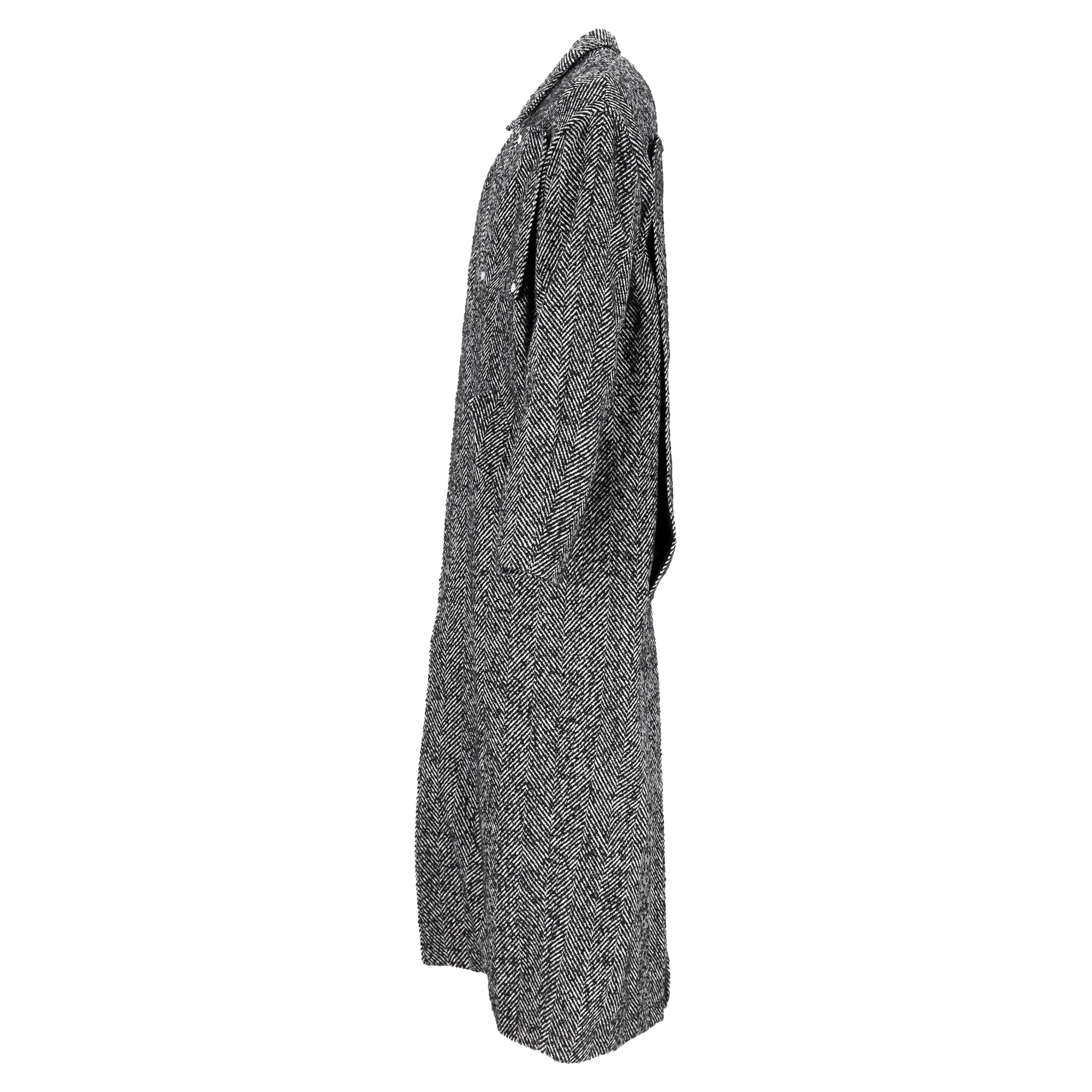 Off-White Herringbone Midi Coat in Grey Wool