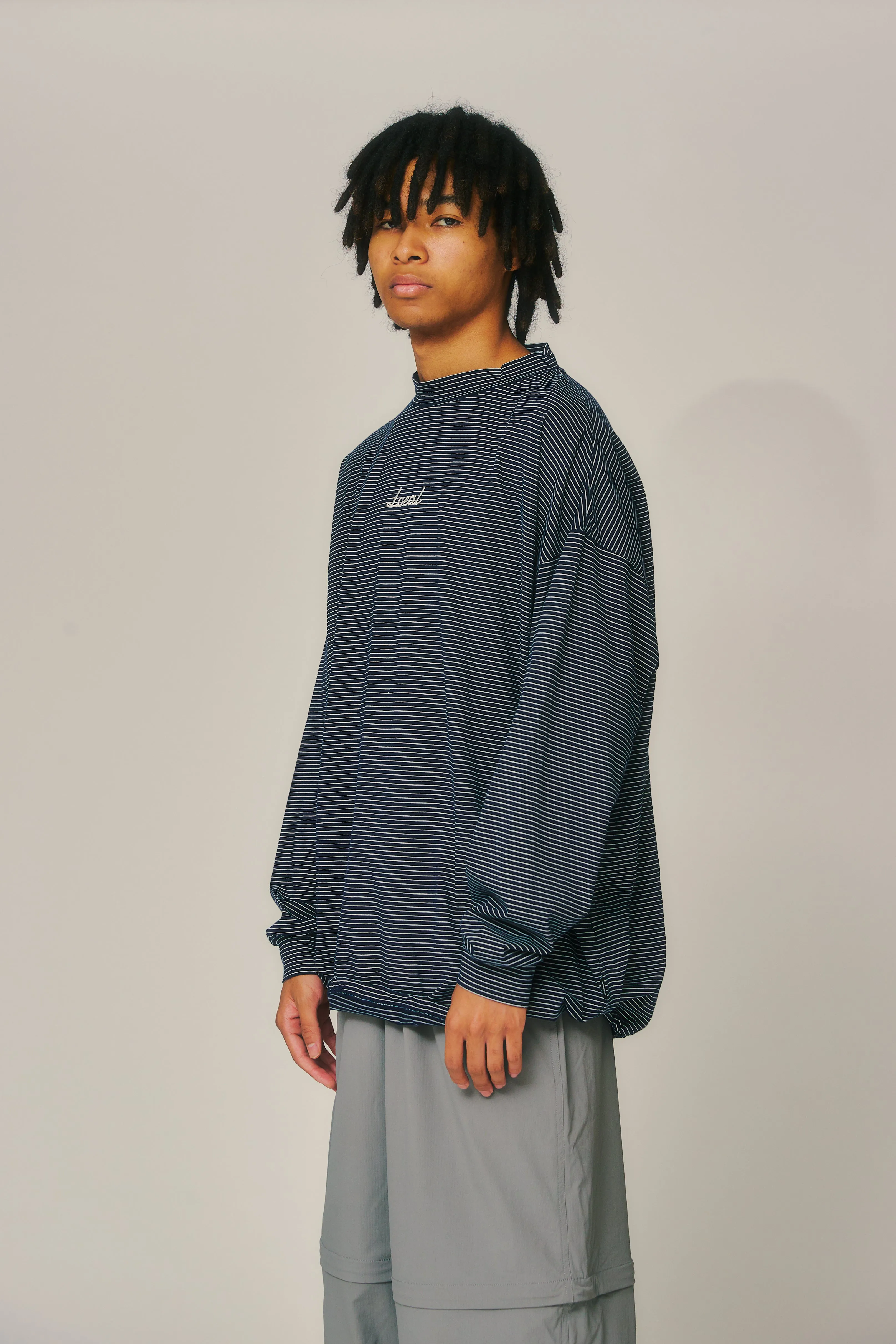 OG Embroidery L/S MOCK NECK Blue Boarder