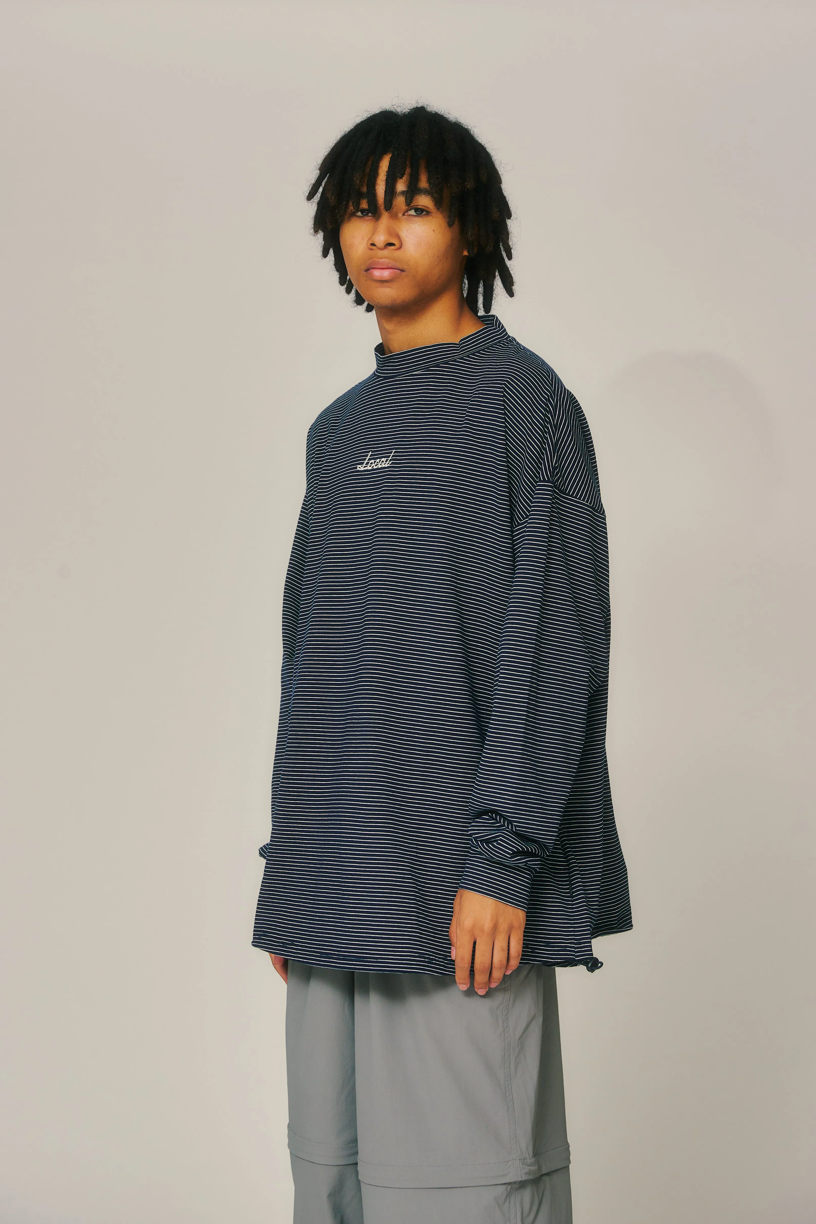 OG Embroidery L/S MOCK NECK Blue Boarder