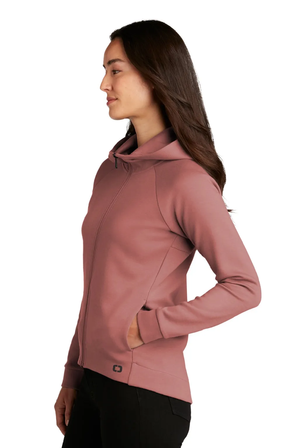 Ogio Womens Bolt Full Zip Hooded Sweatshirt Hoodie w/ Pockets - Deep Rose