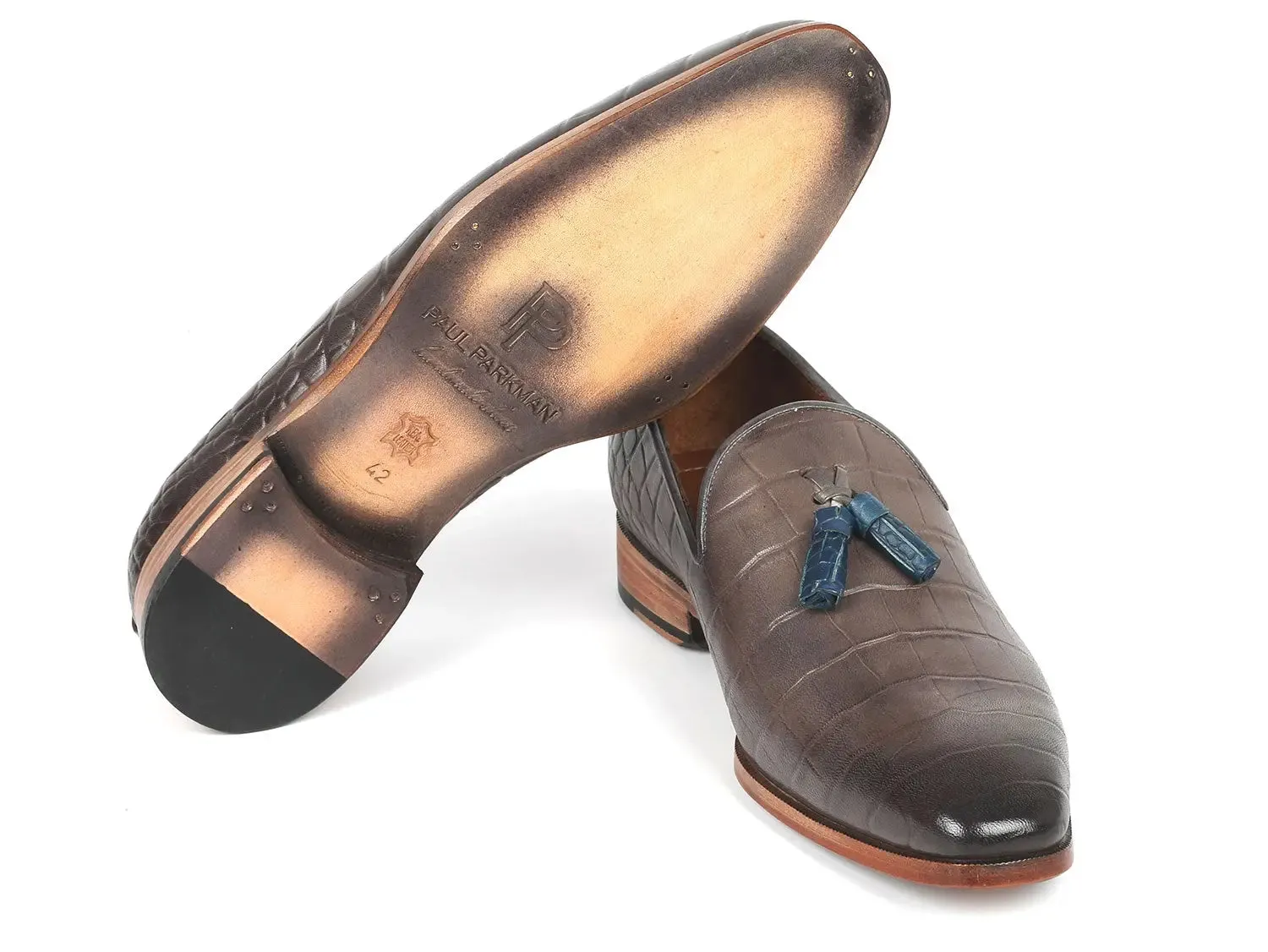 Paul Parkman Shoes Paul Parkman Men's Crocodile Embossed Calfskin Tassel Loafer in Gray