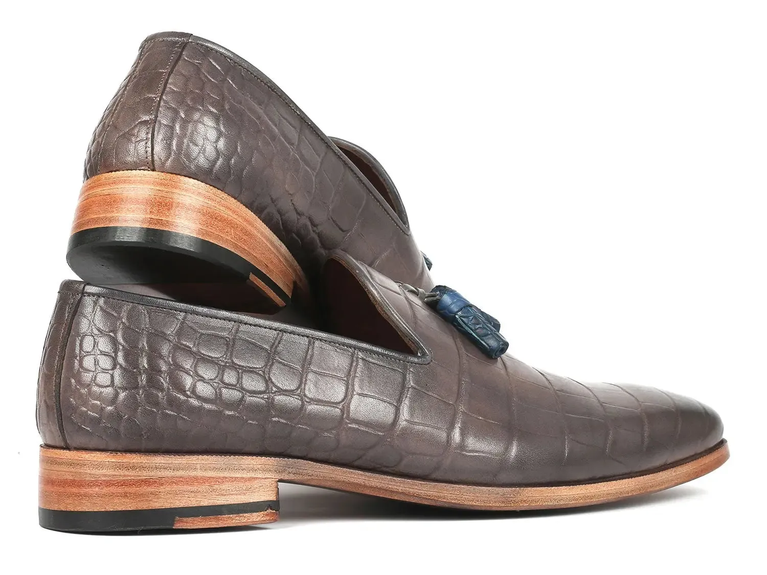 Paul Parkman Shoes Paul Parkman Men's Crocodile Embossed Calfskin Tassel Loafer in Gray