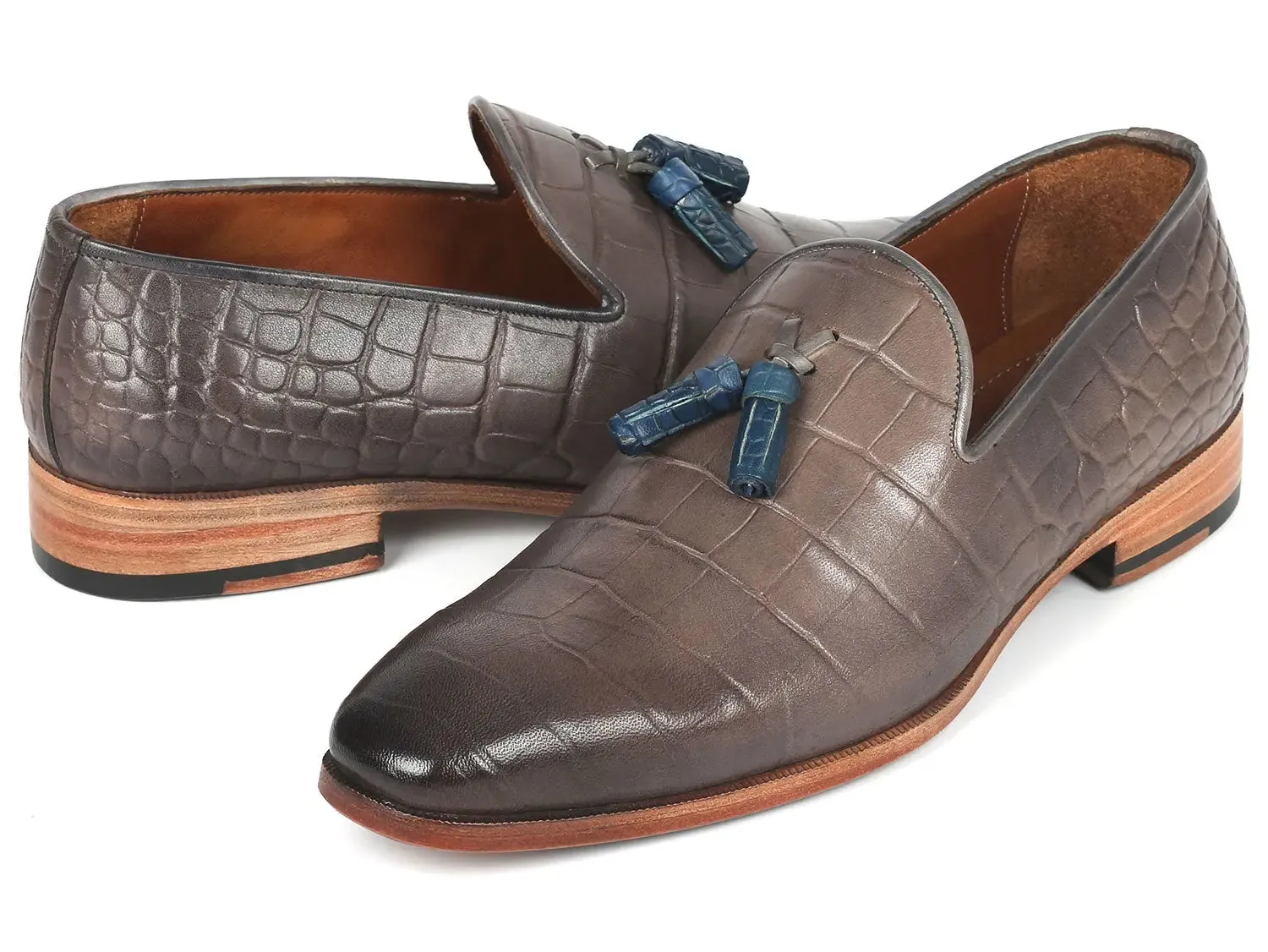 Paul Parkman Shoes Paul Parkman Men's Crocodile Embossed Calfskin Tassel Loafer in Gray