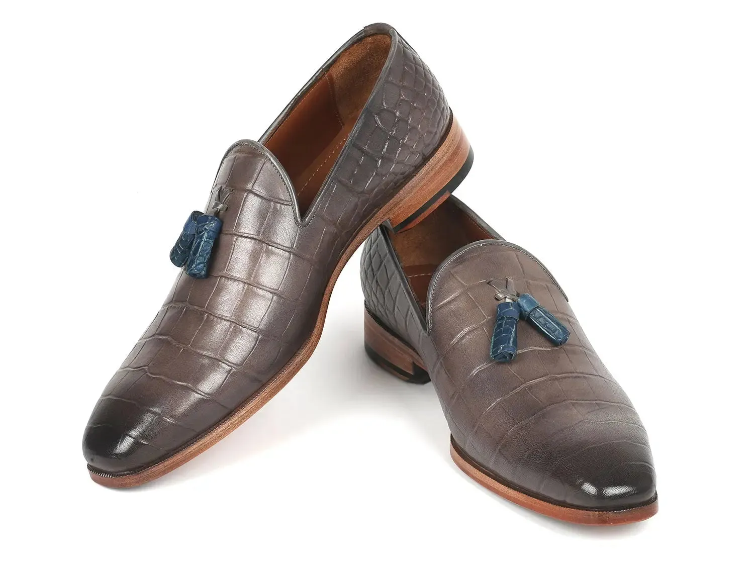 Paul Parkman Shoes Paul Parkman Men's Crocodile Embossed Calfskin Tassel Loafer in Gray