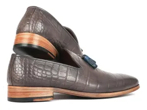 Paul Parkman Shoes Paul Parkman Men's Crocodile Embossed Calfskin Tassel Loafer in Gray