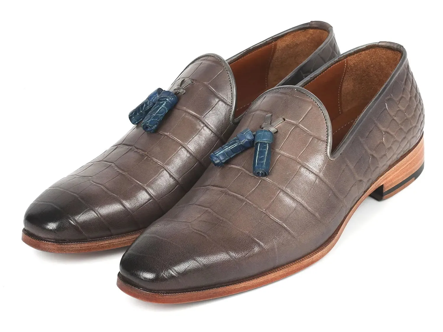 Paul Parkman Shoes Paul Parkman Men's Crocodile Embossed Calfskin Tassel Loafer in Gray