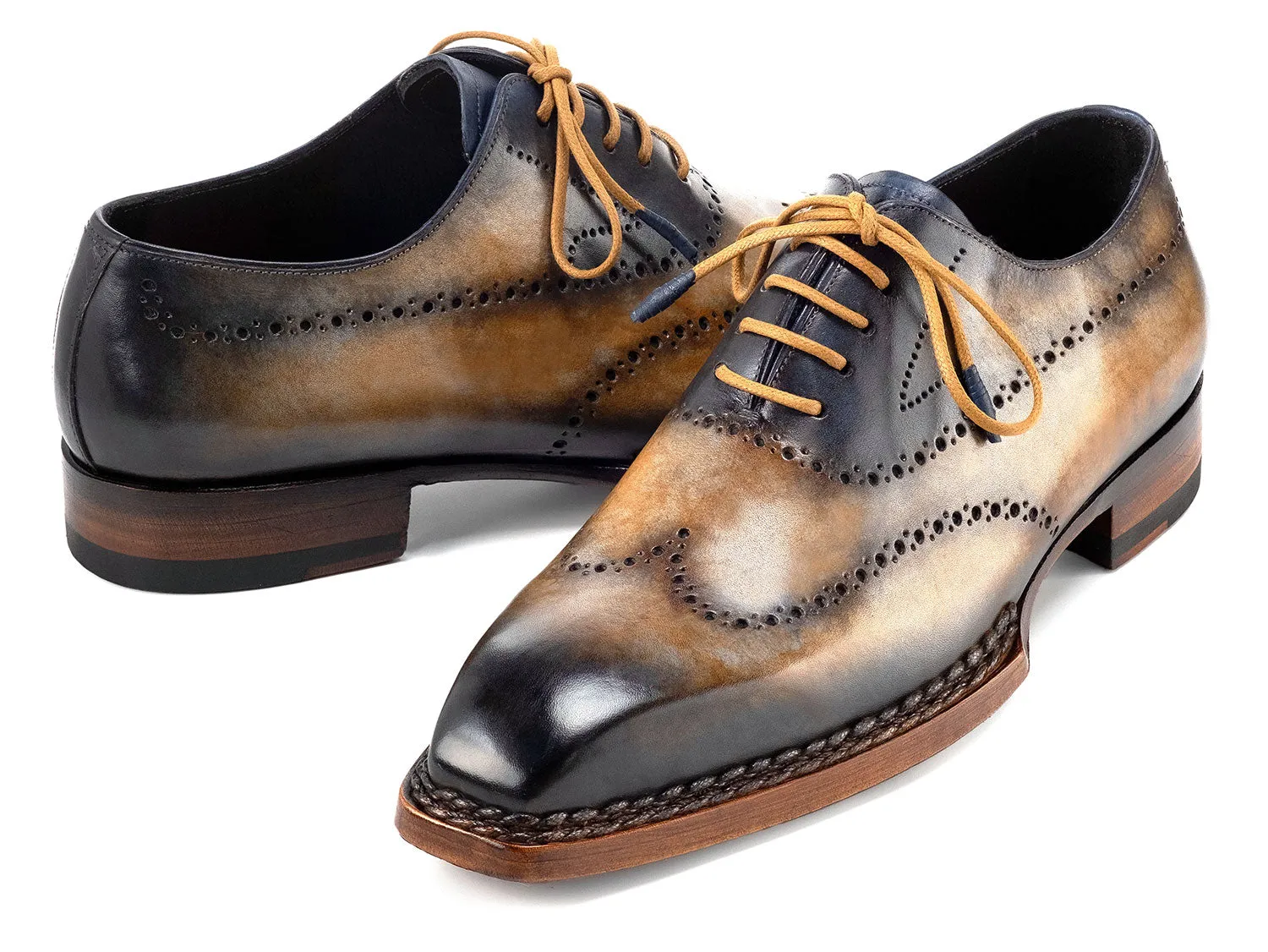 Paul Parkman Shoes Paul Parkman Men's Goodyear Welted Wingtip Oxfords in Camel & Navy