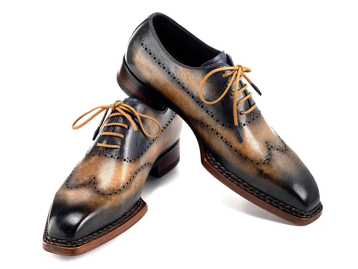 Paul Parkman Shoes Paul Parkman Men's Goodyear Welted Wingtip Oxfords in Camel & Navy