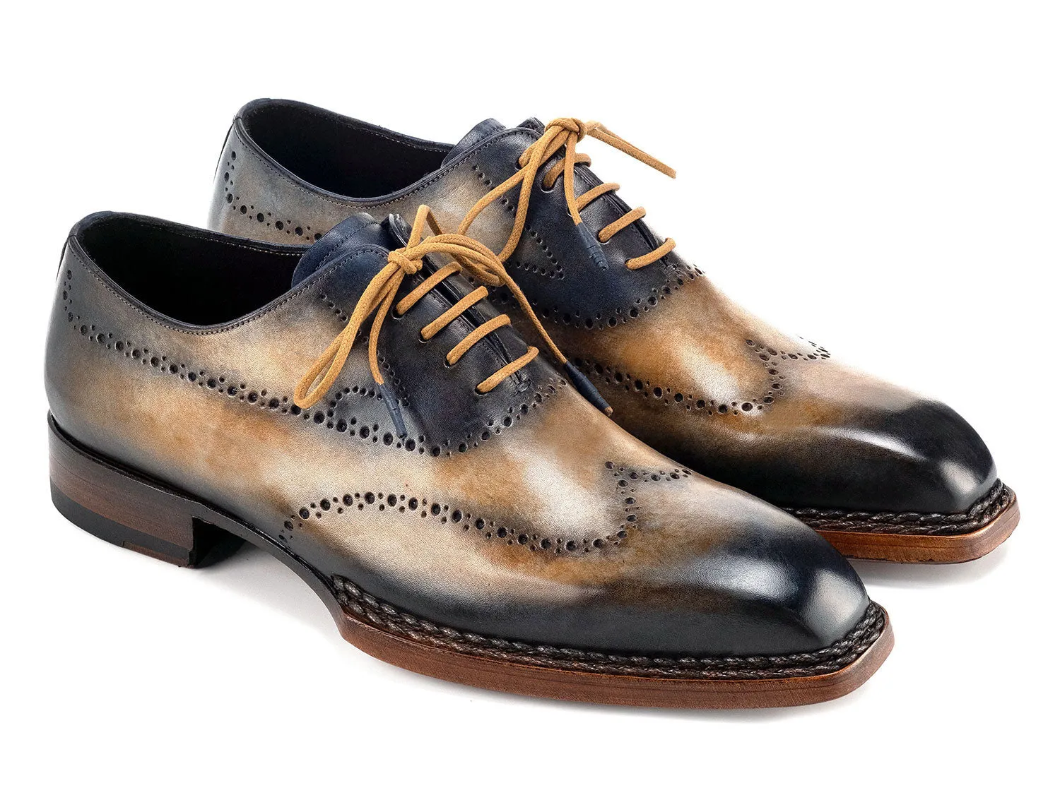 Paul Parkman Shoes Paul Parkman Men's Goodyear Welted Wingtip Oxfords in Camel & Navy