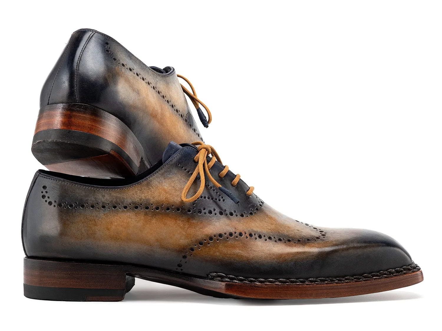 Paul Parkman Shoes Paul Parkman Men's Goodyear Welted Wingtip Oxfords in Camel & Navy