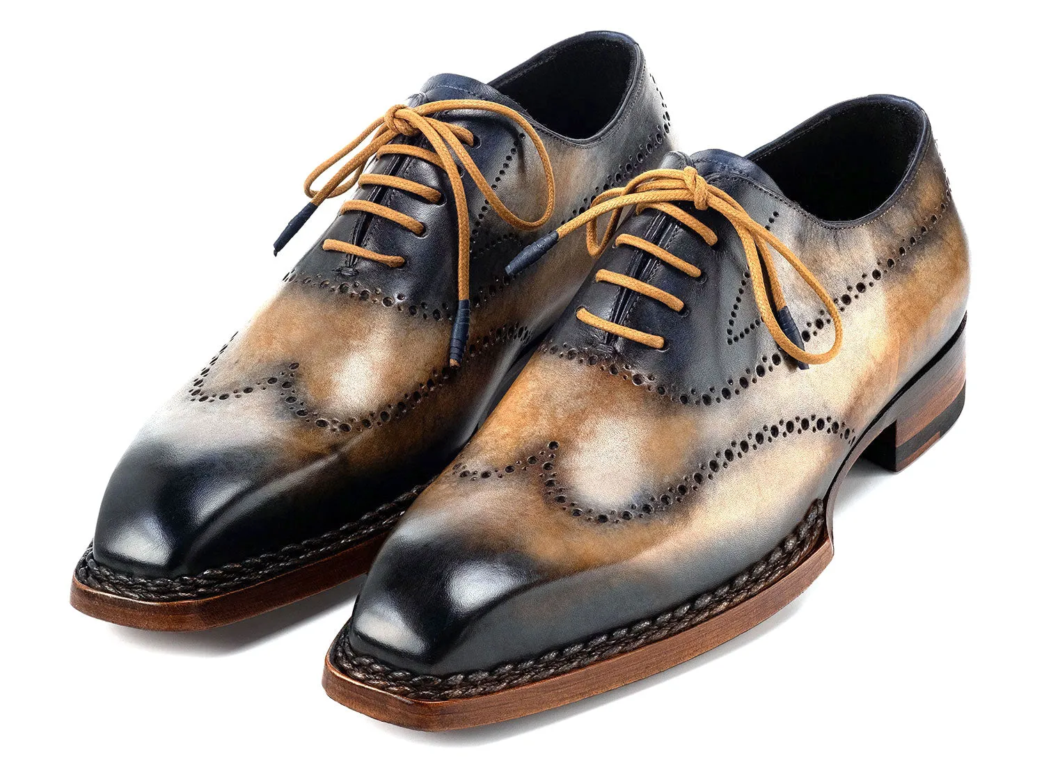 Paul Parkman Shoes Paul Parkman Men's Goodyear Welted Wingtip Oxfords in Camel & Navy