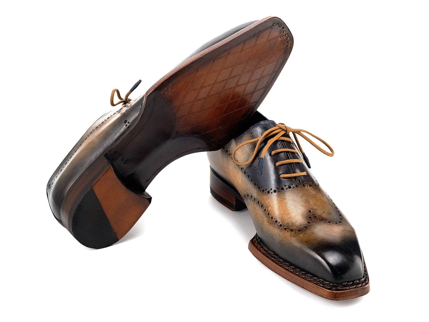 Paul Parkman Shoes Paul Parkman Men's Goodyear Welted Wingtip Oxfords in Camel & Navy