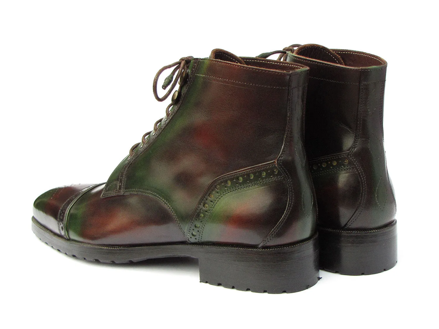 Paul Parkman Shoes Paul Parkman Men's Green & Brown Hand-Painted Cap Toe Boots