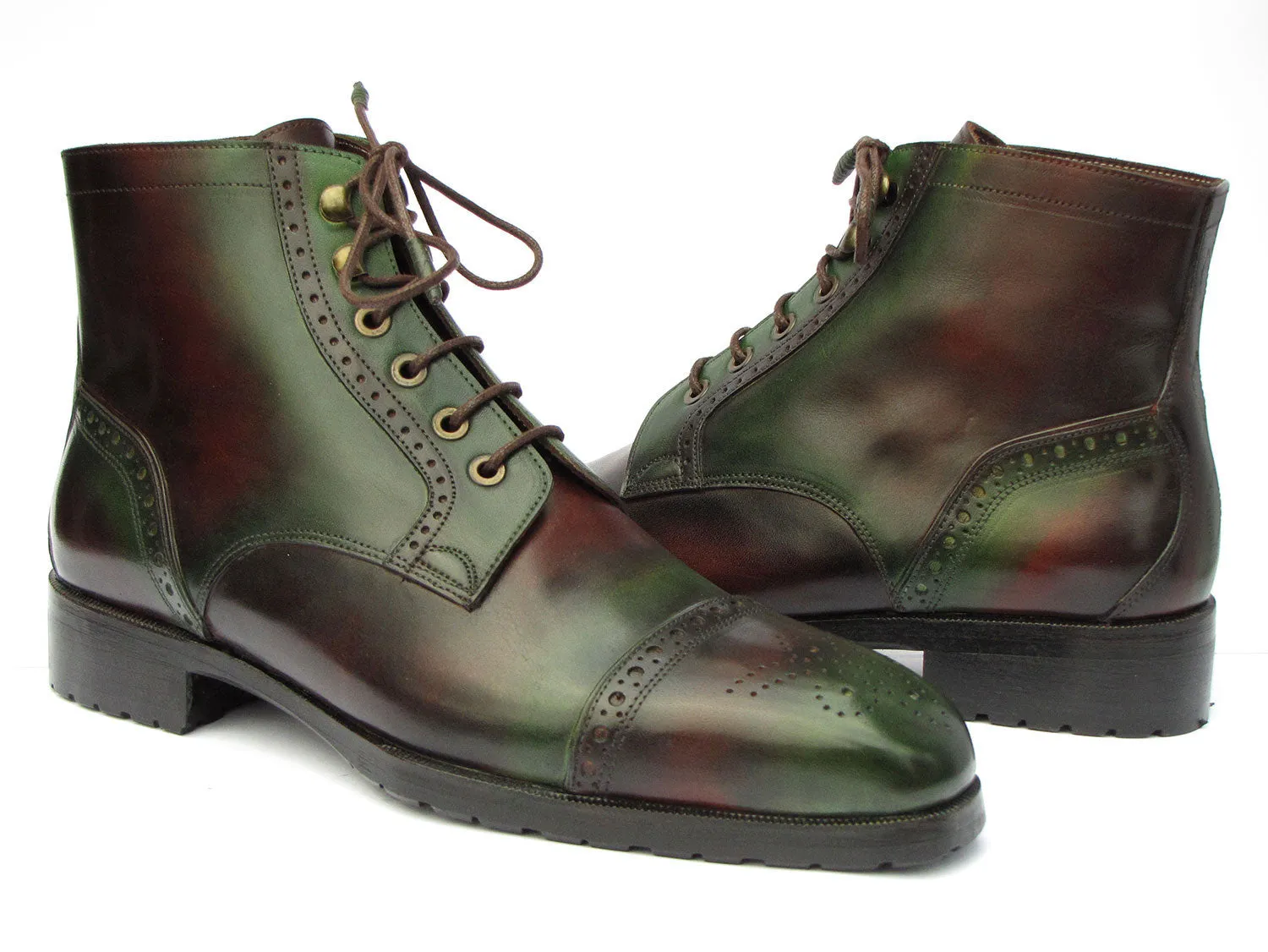 Paul Parkman Shoes Paul Parkman Men's Green & Brown Hand-Painted Cap Toe Boots