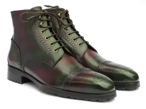 Paul Parkman Shoes Paul Parkman Men's Green & Brown Hand-Painted Cap Toe Boots