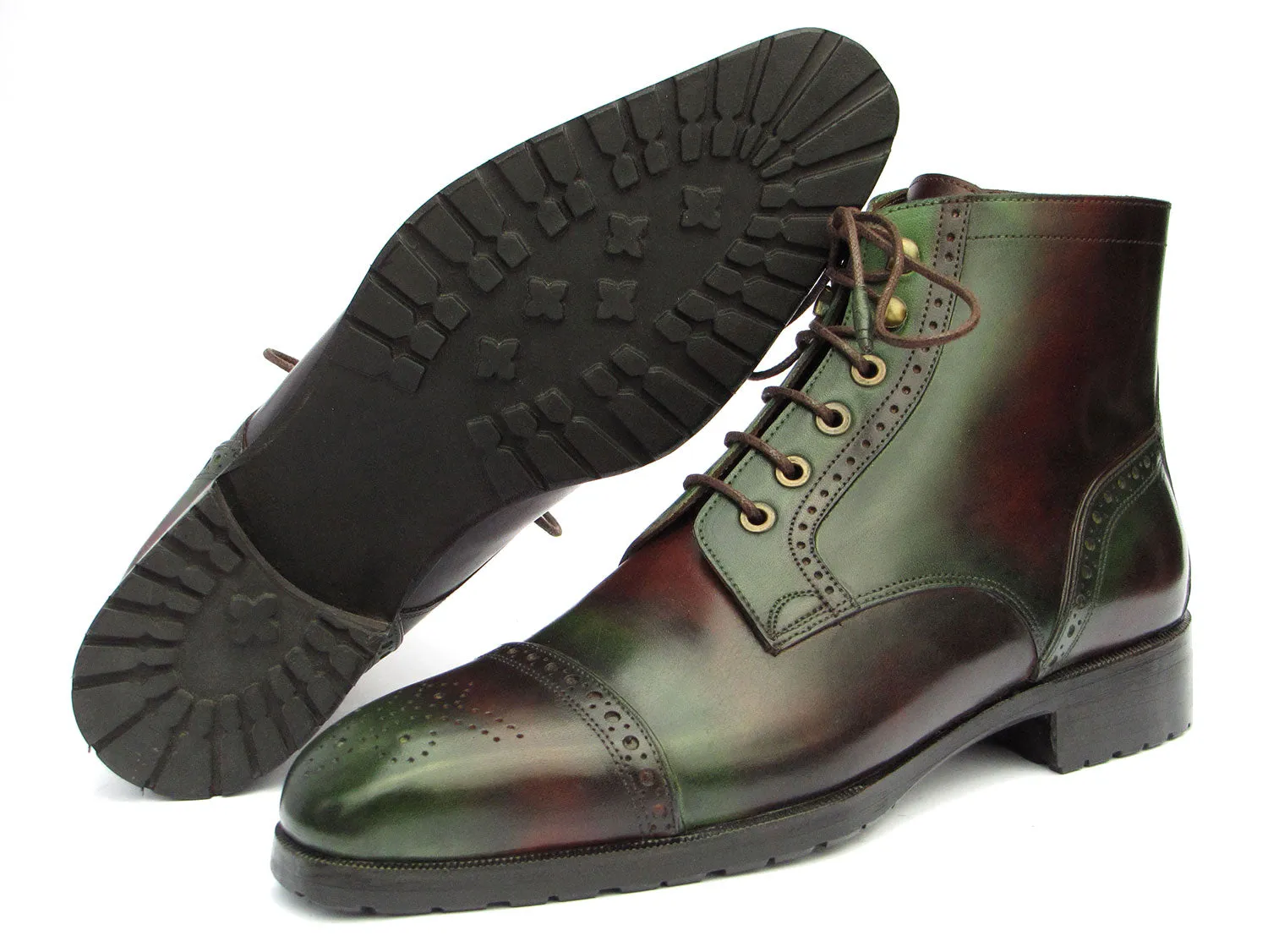 Paul Parkman Shoes Paul Parkman Men's Green & Brown Hand-Painted Cap Toe Boots