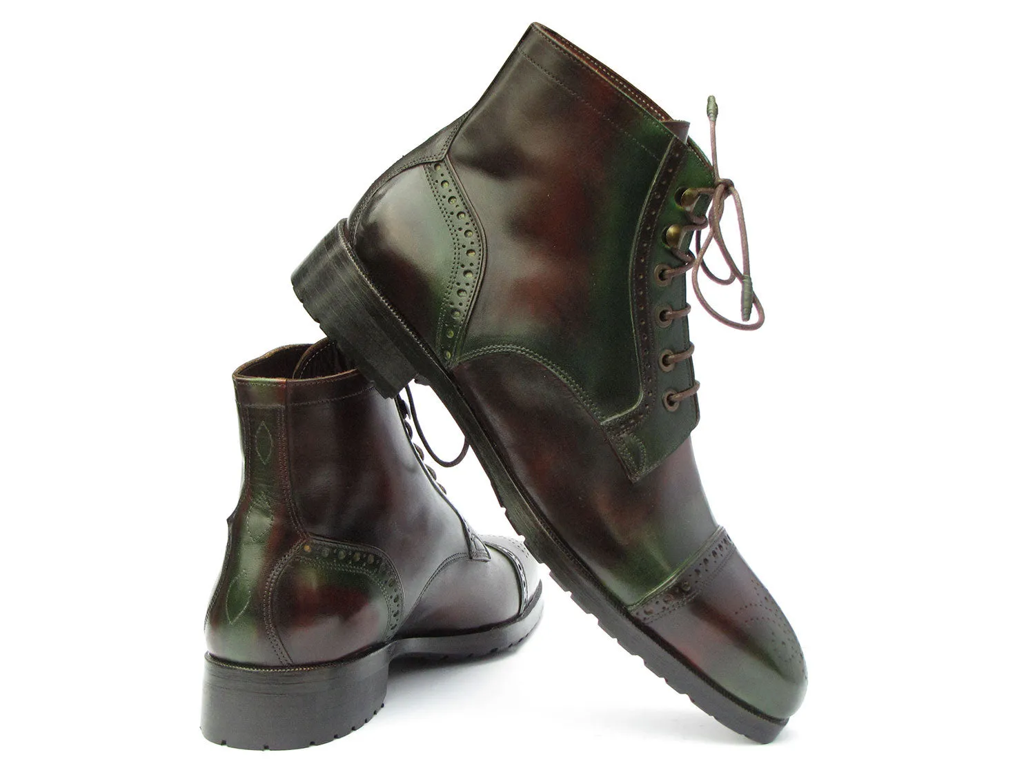 Paul Parkman Shoes Paul Parkman Men's Green & Brown Hand-Painted Cap Toe Boots