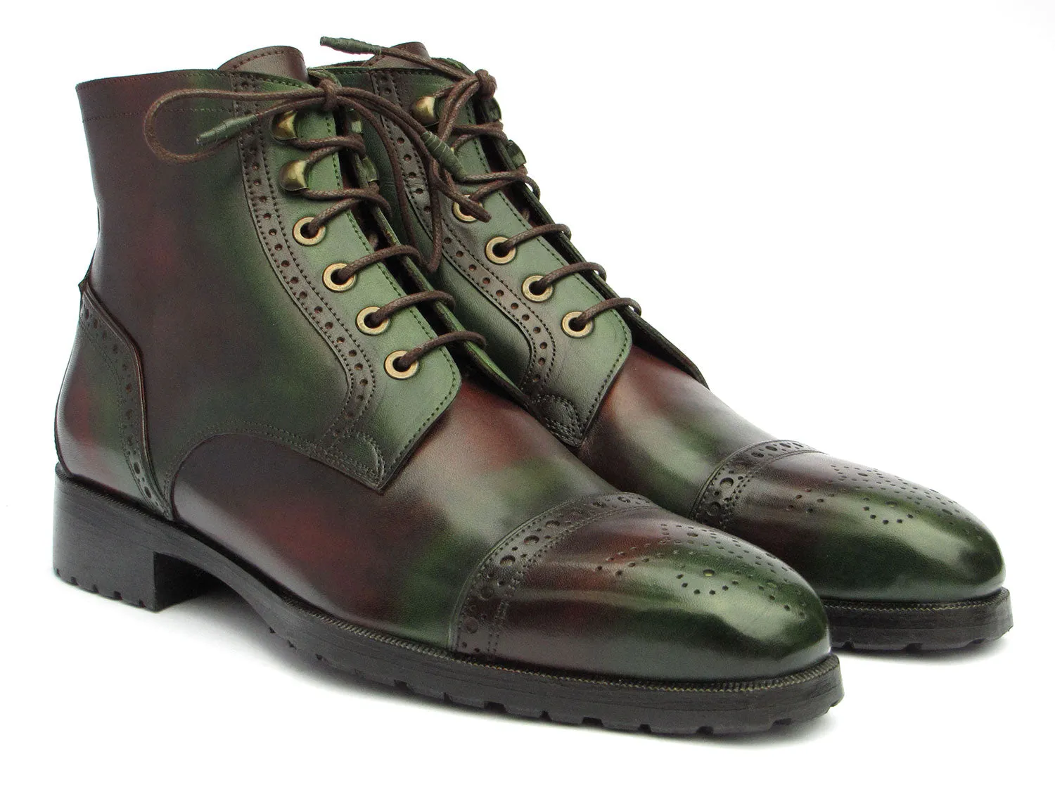 Paul Parkman Shoes Paul Parkman Men's Green & Brown Hand-Painted Cap Toe Boots