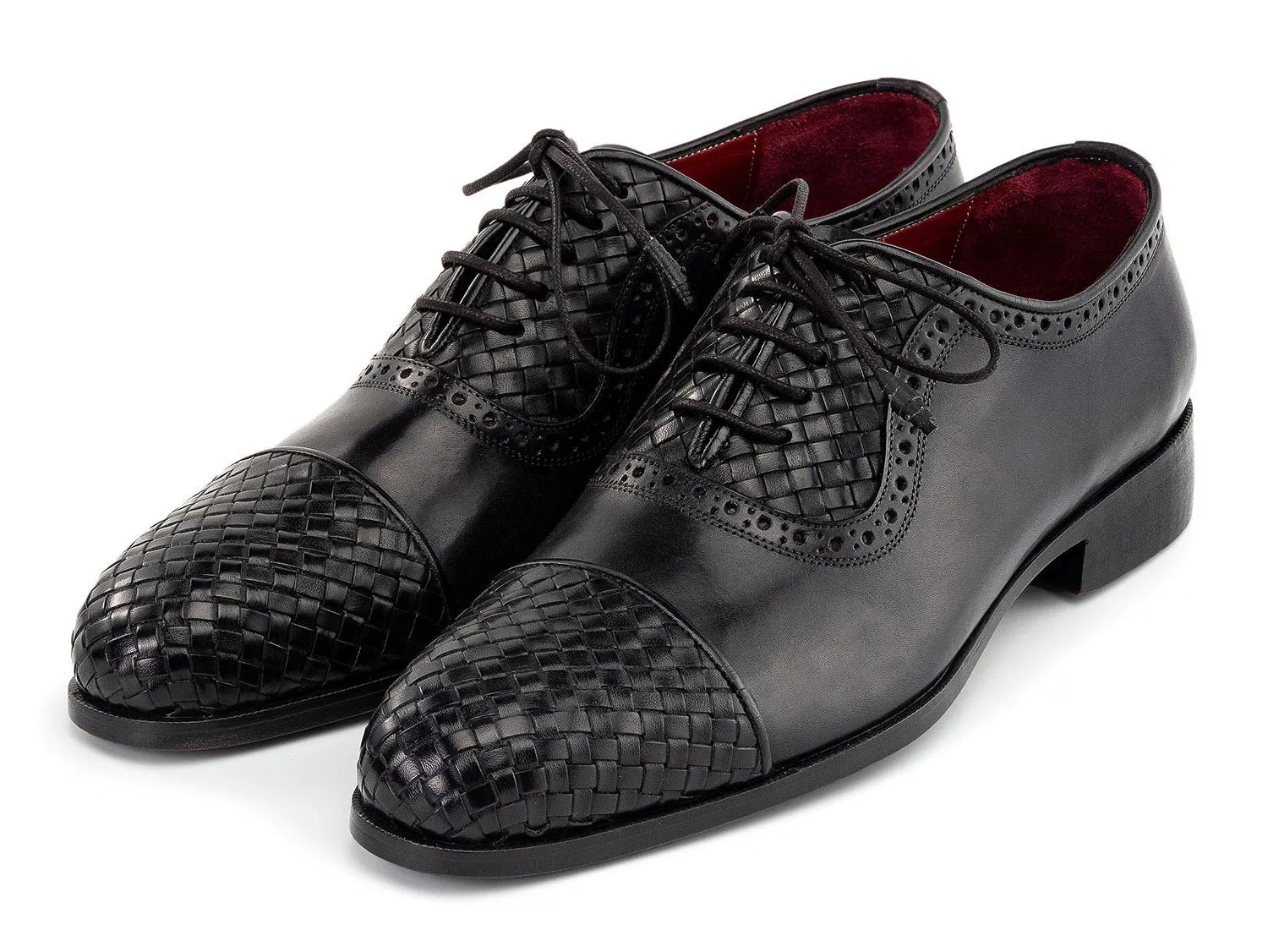 Paul Parkman Shoes Paul Parkman Men's Woven Leather Cap Toe Oxford Shoes in Black