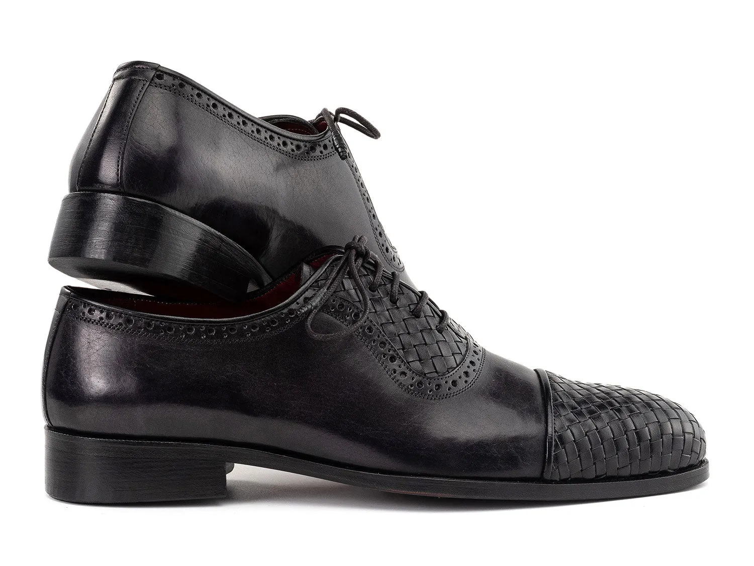 Paul Parkman Shoes Paul Parkman Men's Woven Leather Cap Toe Oxford Shoes in Black