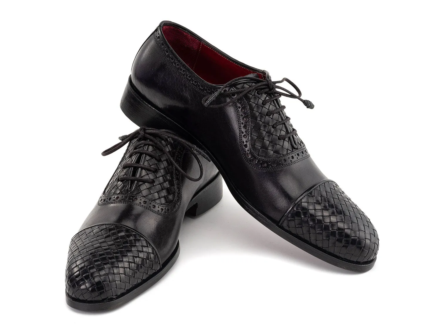 Paul Parkman Shoes Paul Parkman Men's Woven Leather Cap Toe Oxford Shoes in Black