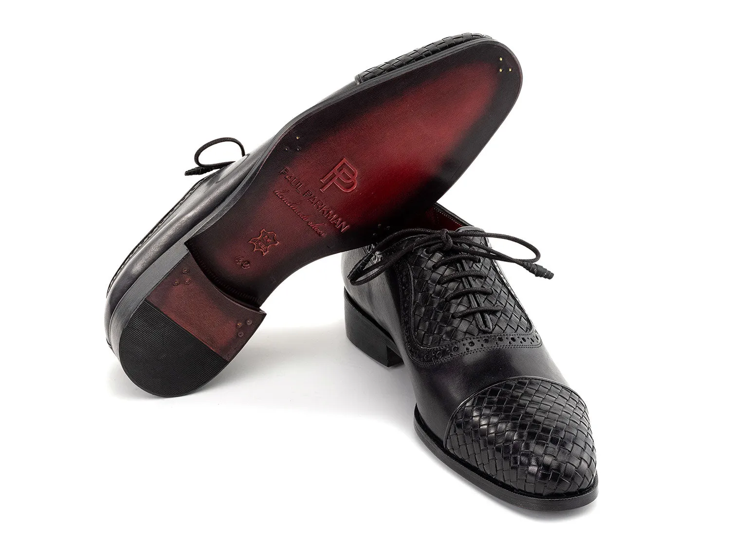 Paul Parkman Shoes Paul Parkman Men's Woven Leather Cap Toe Oxford Shoes in Black