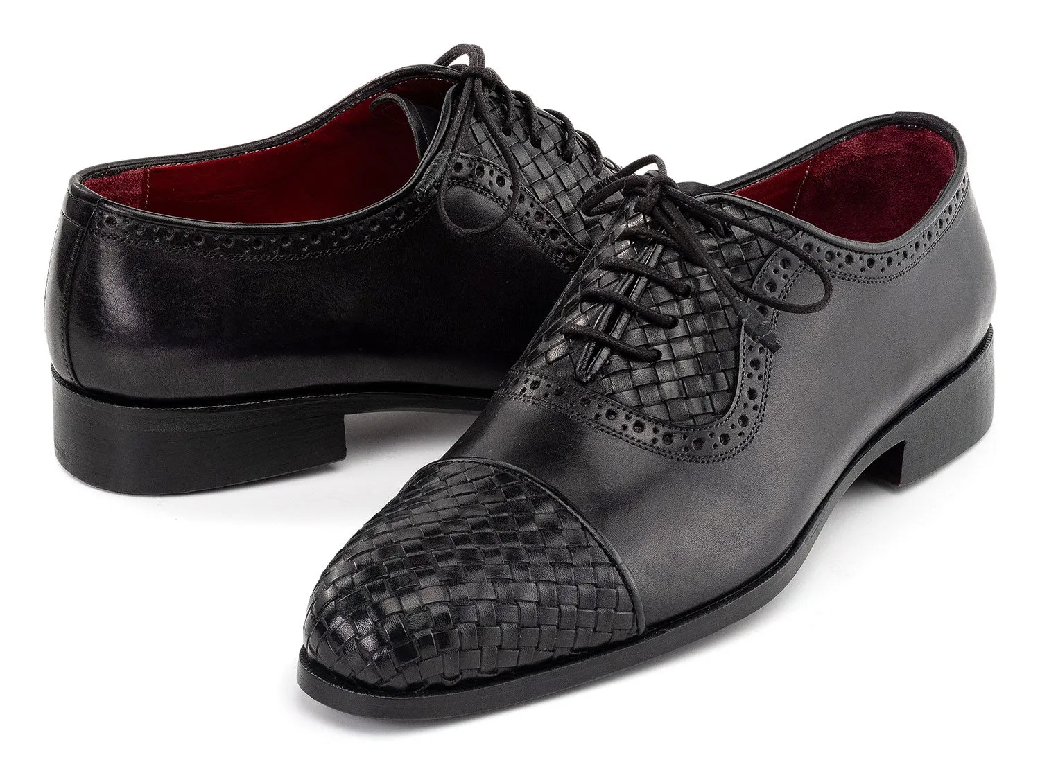Paul Parkman Shoes Paul Parkman Men's Woven Leather Cap Toe Oxford Shoes in Black