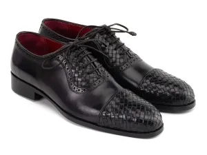 Paul Parkman Shoes Paul Parkman Men's Woven Leather Cap Toe Oxford Shoes in Black