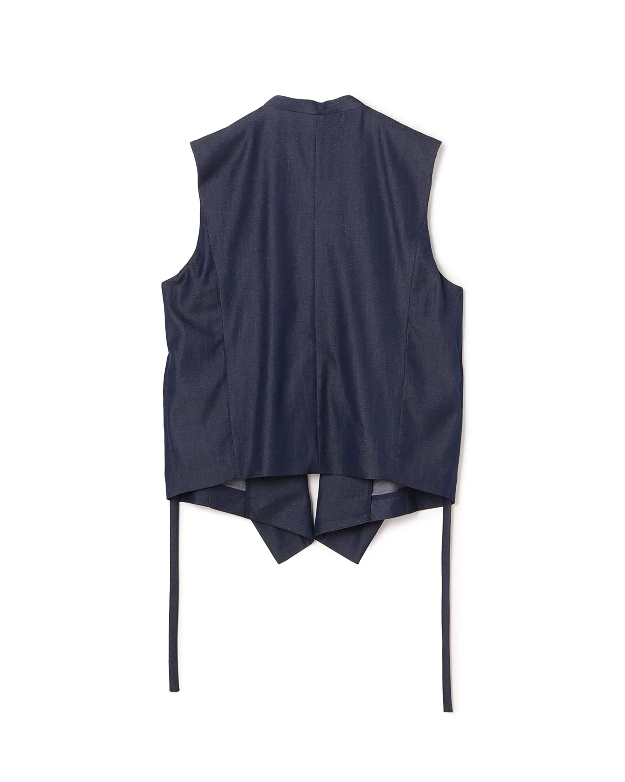 Poly Rayon Denim Like Waterfall Collar Gilet Clothing_Atsuro-Tayama