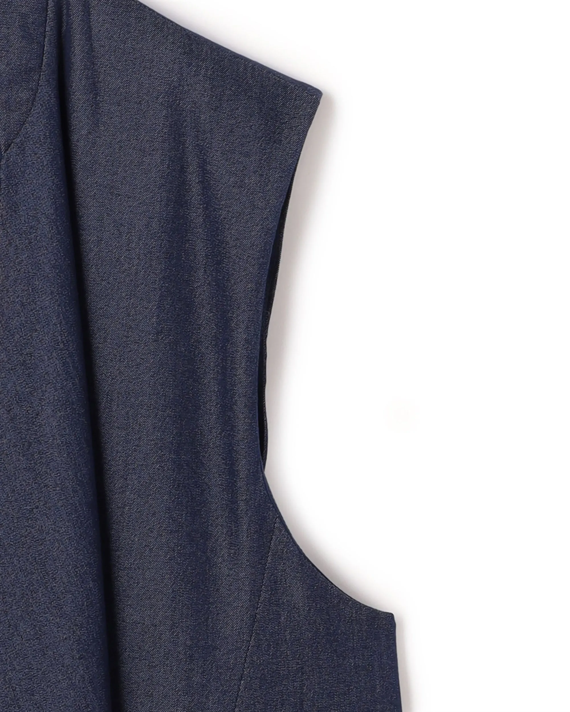 Poly Rayon Denim Like Waterfall Collar Gilet Clothing_Atsuro-Tayama