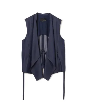 Poly Rayon Denim Like Waterfall Collar Gilet Clothing_Atsuro-Tayama