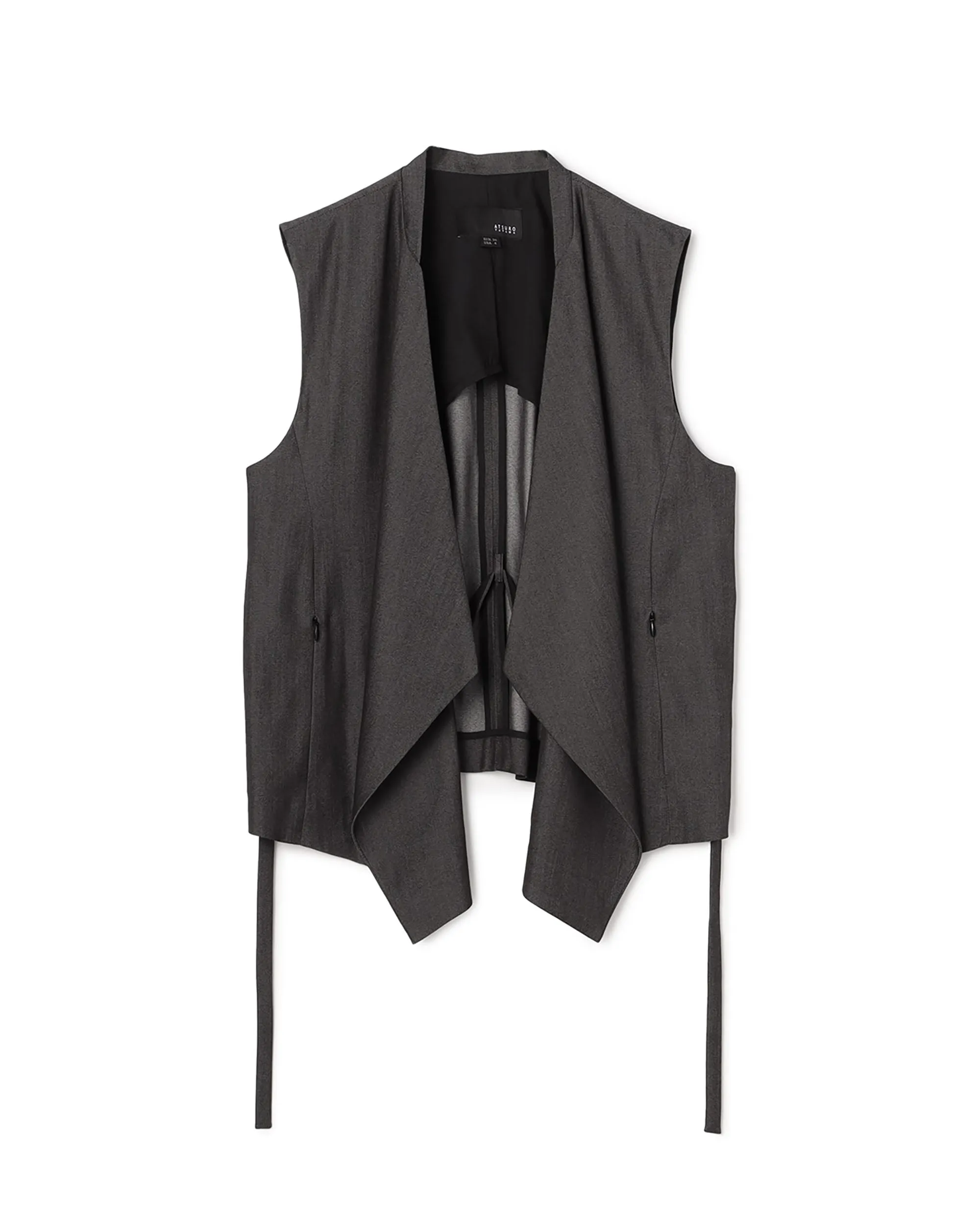 Poly Rayon Denim Like Waterfall Collar Gilet Clothing_Atsuro-Tayama