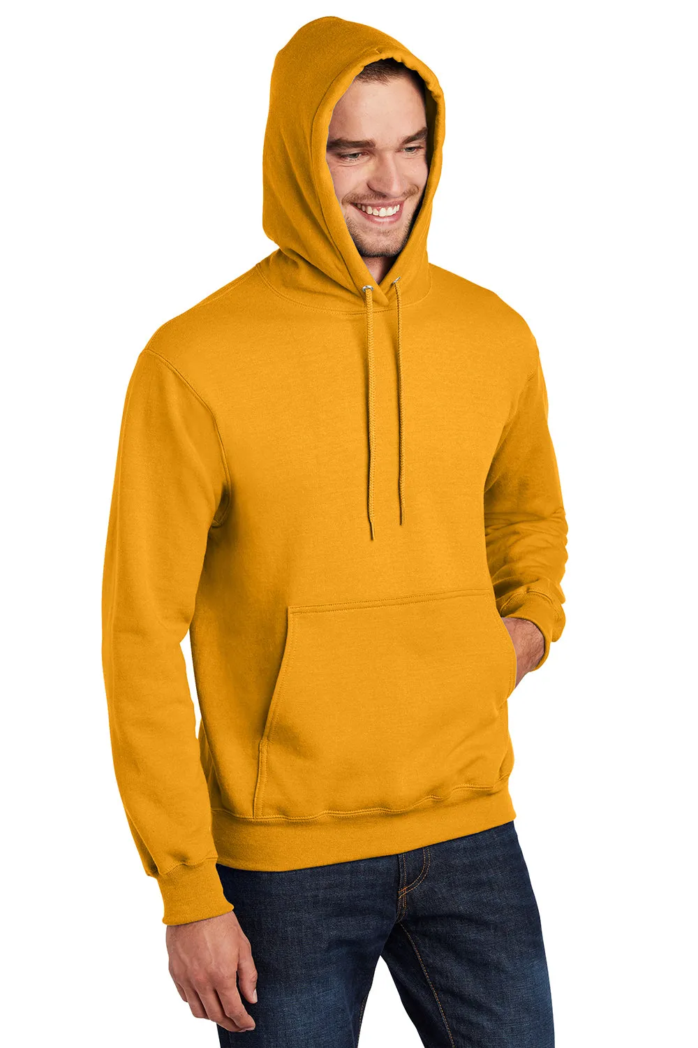 Port & Company Mens Essential Pill Resistant Fleece Hooded Sweatshirt Hoodie w/ Pouch Pocket - Gold