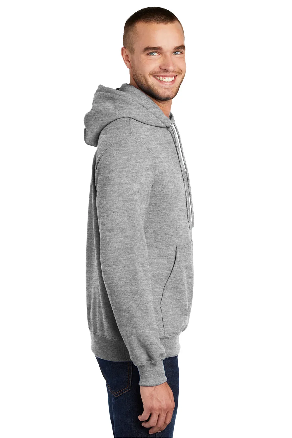 Port & Company Mens Essential Pill Resistant Fleece Hooded Sweatshirt Hoodie w/ Pouch Pocket - Heather Grey