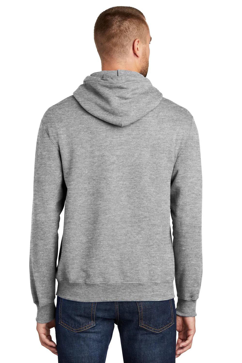 Port & Company Mens Essential Pill Resistant Fleece Hooded Sweatshirt Hoodie w/ Pouch Pocket - Heather Grey