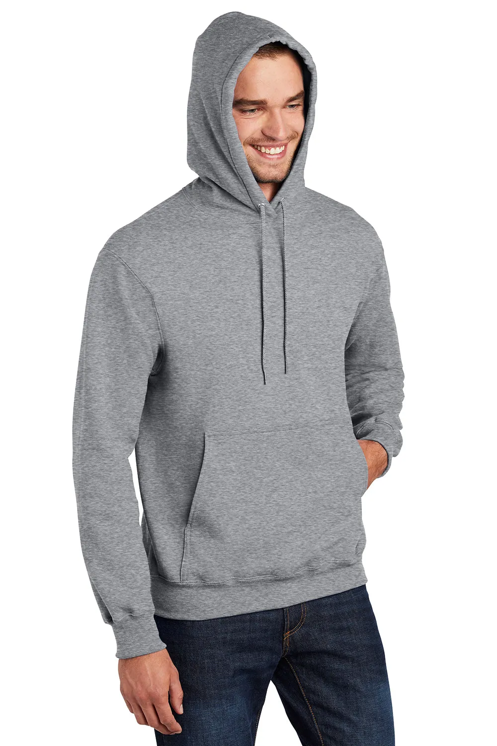 Port & Company Mens Essential Pill Resistant Fleece Hooded Sweatshirt Hoodie w/ Pouch Pocket - Heather Grey