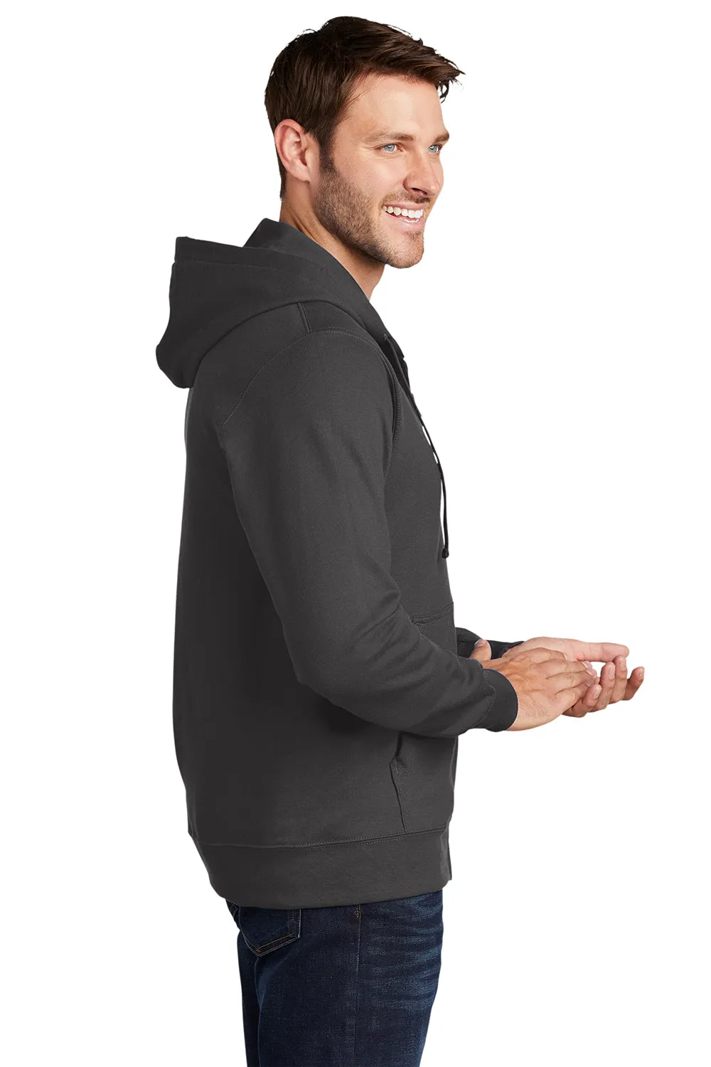 Port & Company Mens Fan Favorite Fleece Full Zip Hooded Sweatshirt Hoodie w/ Pockets - Charcoal Grey