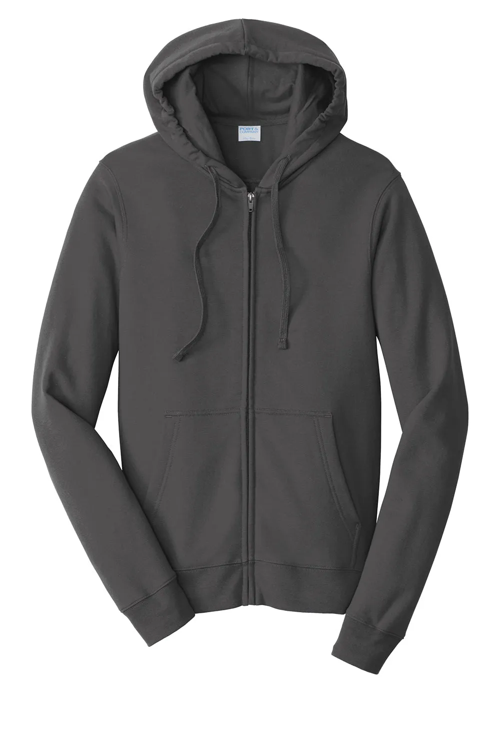 Port & Company Mens Fan Favorite Fleece Full Zip Hooded Sweatshirt Hoodie w/ Pockets - Charcoal Grey