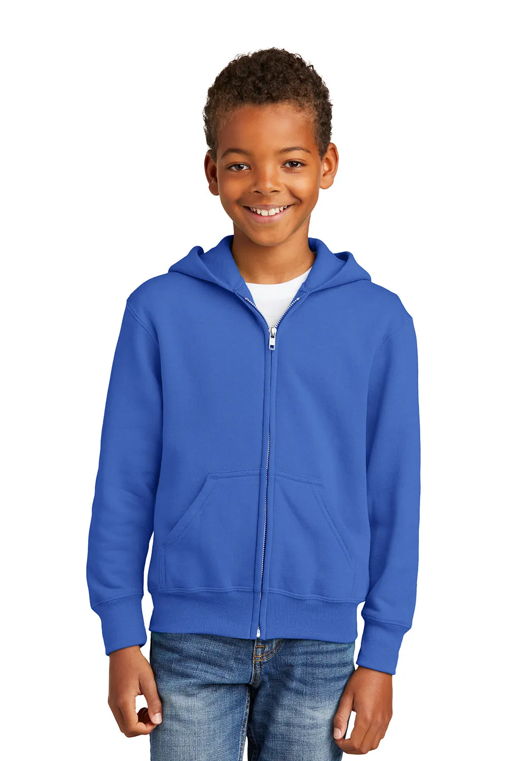 Port & Company Youth Core Pill Resistant Fleece Full Zip Hooded Sweatshirt Hoodie w/ Pockets - Royal Blue