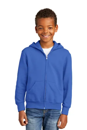 Port & Company Youth Core Pill Resistant Fleece Full Zip Hooded Sweatshirt Hoodie w/ Pockets - Royal Blue