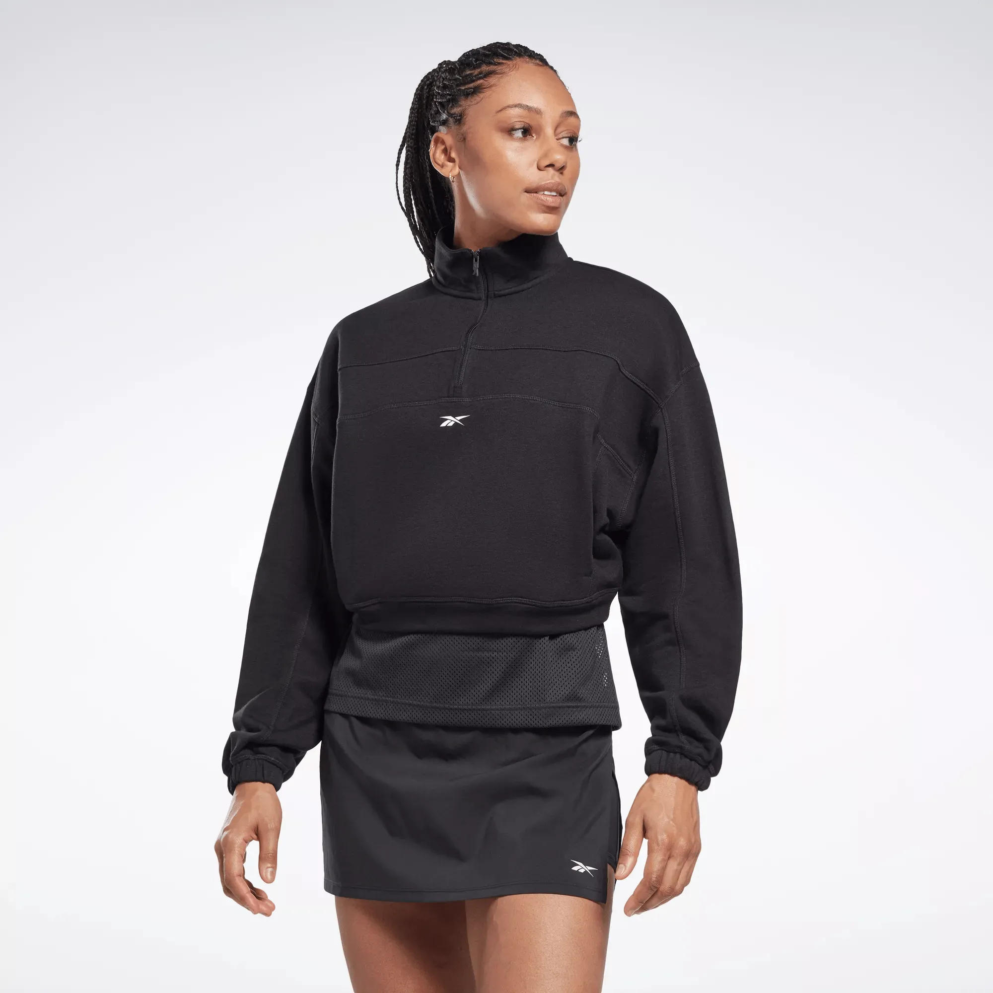 Reebok Women's Workout Ready Knit 1/4 Zip Sweatshirt Black Reebok