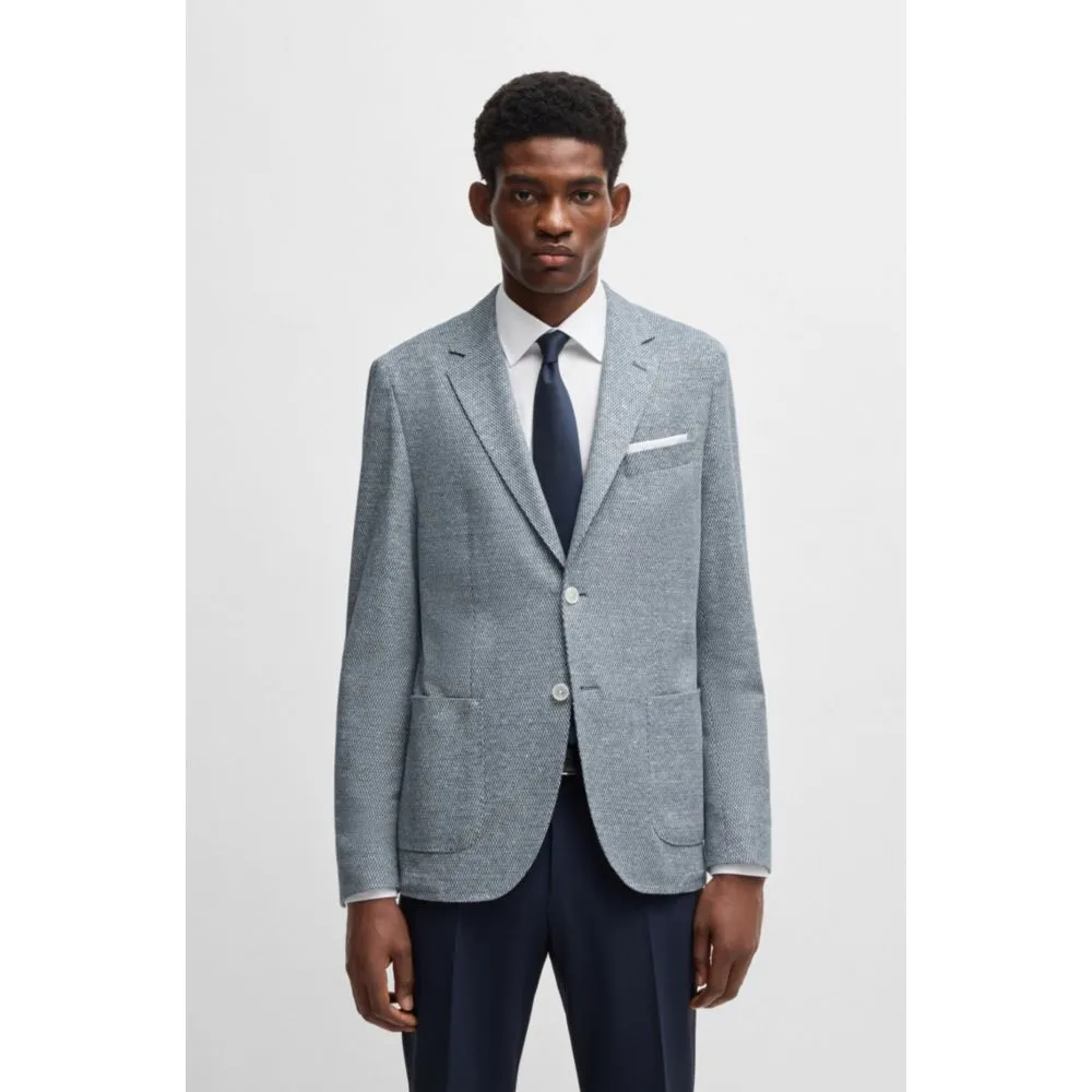 Regular-fit patterned blazer with linen and cotton
