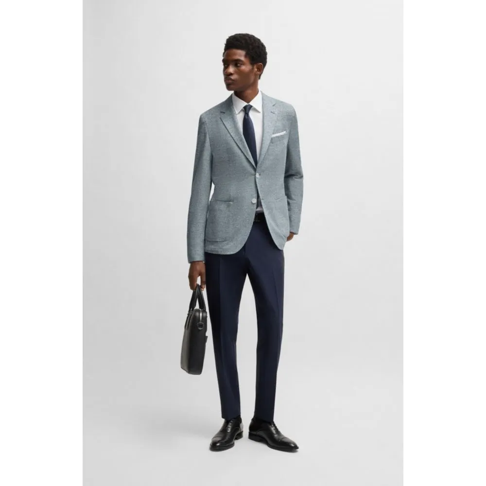 Regular-fit patterned blazer with linen and cotton