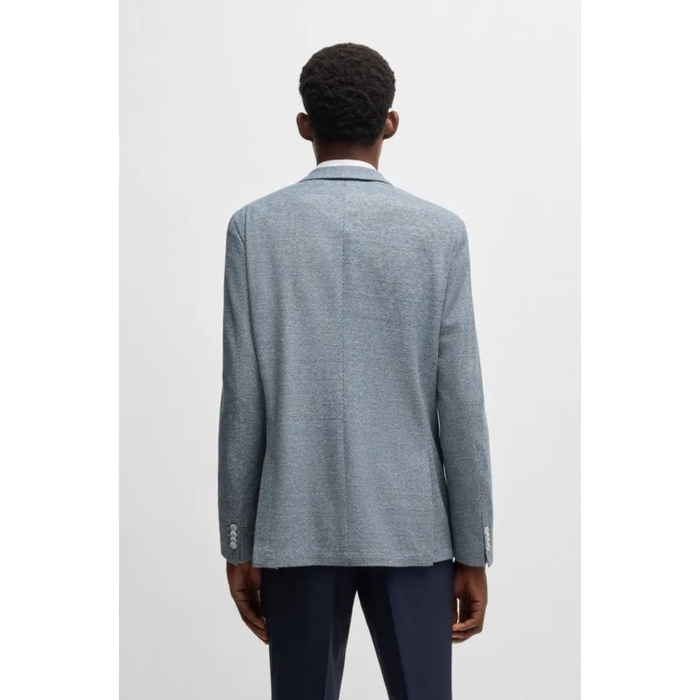 Regular-fit patterned blazer with linen and cotton