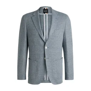 Regular-fit patterned blazer with linen and cotton