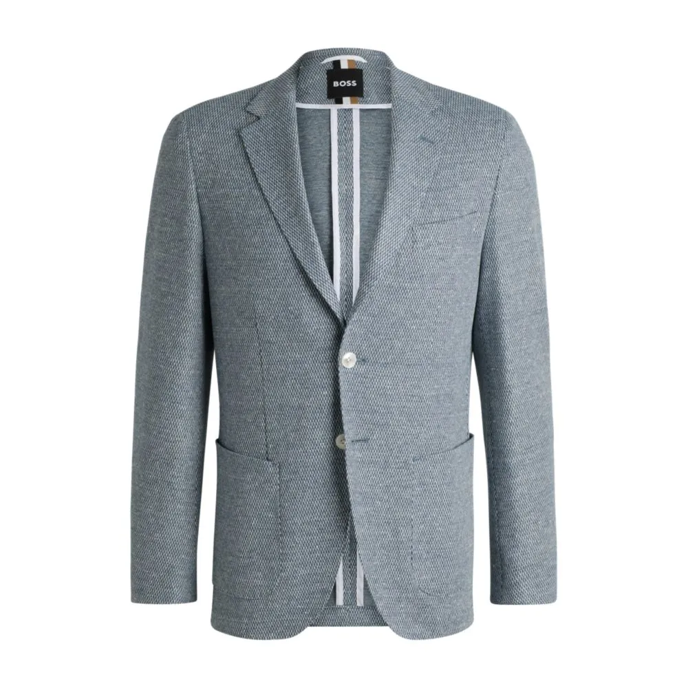 Regular-fit patterned blazer with linen and cotton
