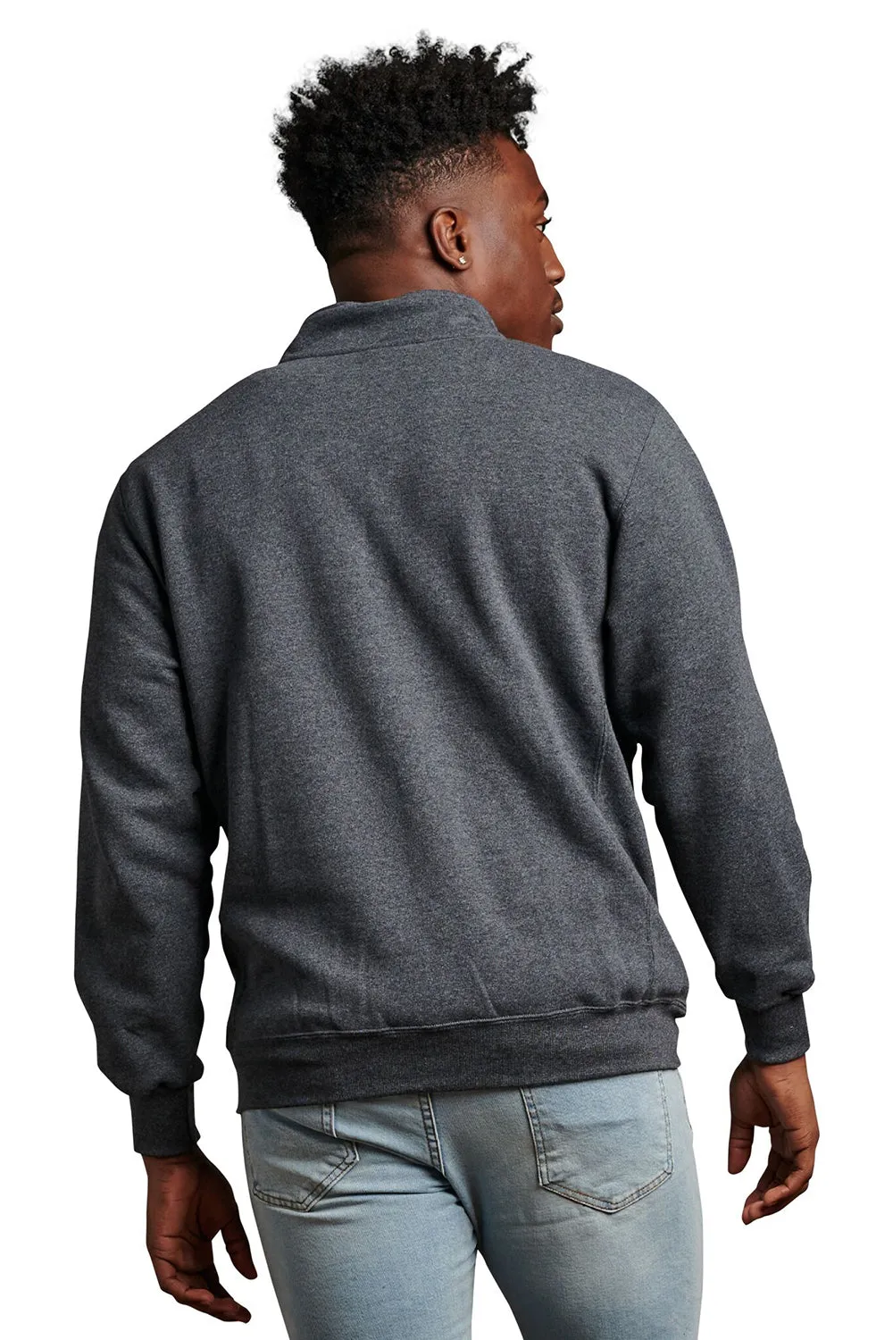 Russell Athletic Mens Dri-Power Moisture Wicking Fleece 1/4 Zip Sweatshirt w/ Pockets - Heather Black