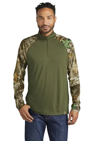 Russell Outdoors Mens Realtree Colorblock Moisture Wicking 1/4 Zip Sweatshirt - Olive Drab Green/Realtree Edge Camo