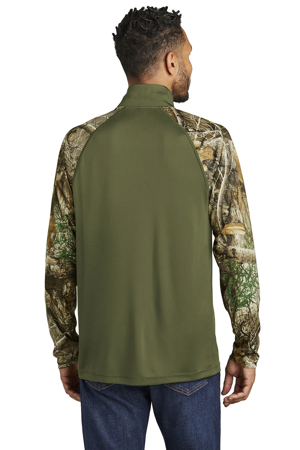 Russell Outdoors Mens Realtree Colorblock Moisture Wicking 1/4 Zip Sweatshirt - Olive Drab Green/Realtree Edge Camo