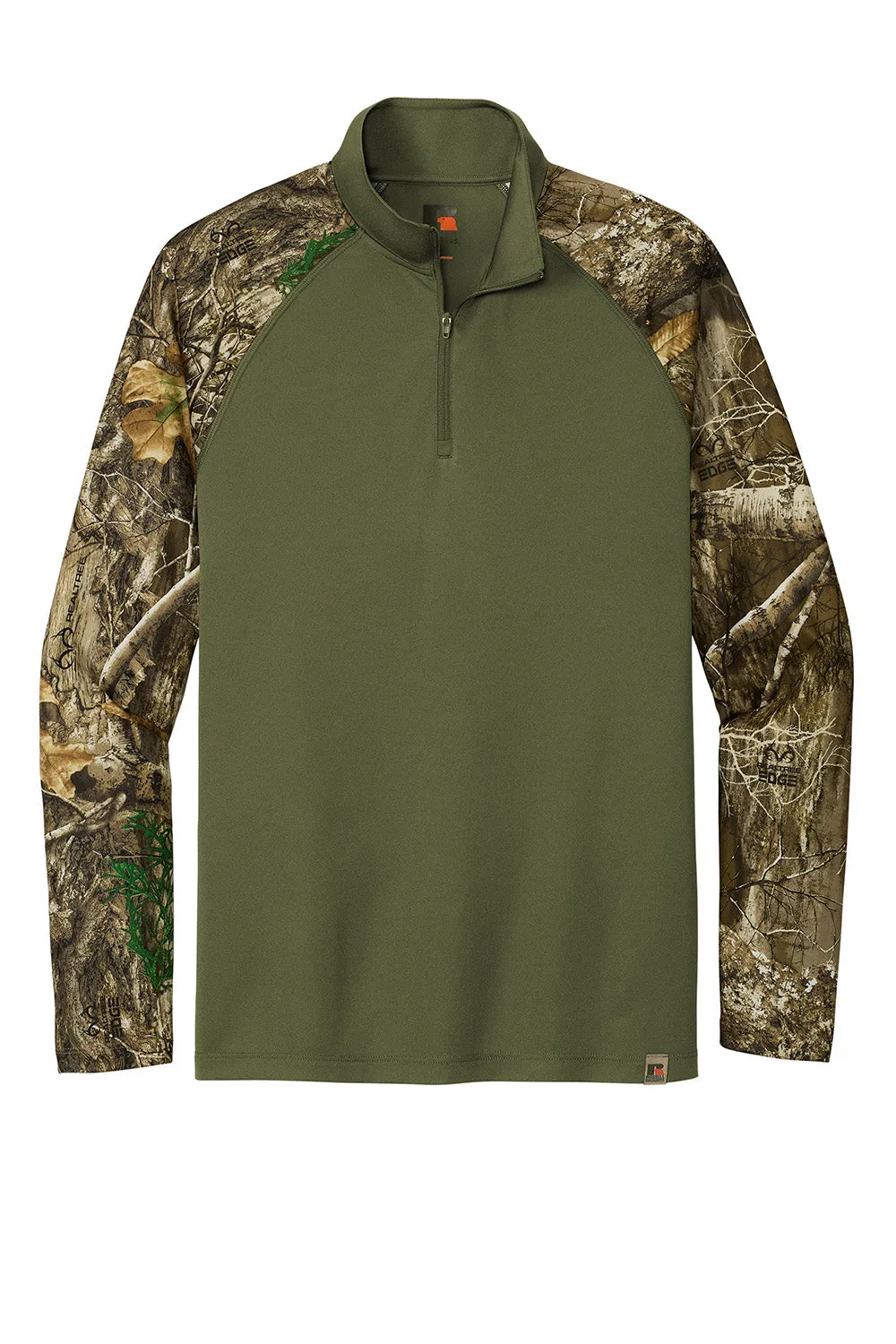 Russell Outdoors Mens Realtree Colorblock Moisture Wicking 1/4 Zip Sweatshirt - Olive Drab Green/Realtree Edge Camo